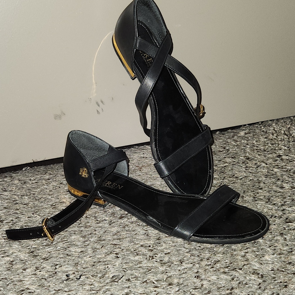 Ralph Lauren Black Strappy Ankle Sandals